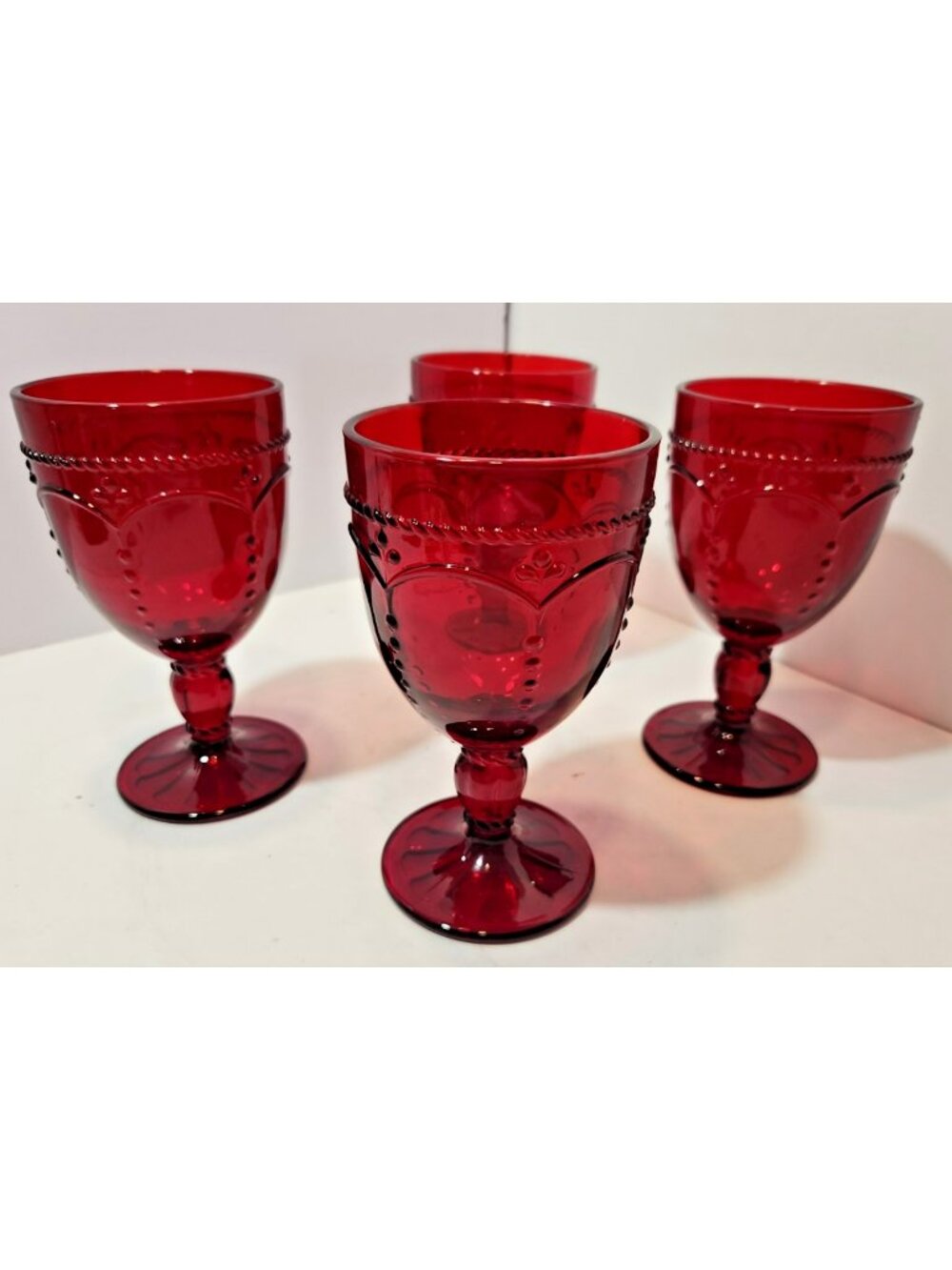 Princess House Marbella Ruby Red Footed Pedestal Glasses Set of 4